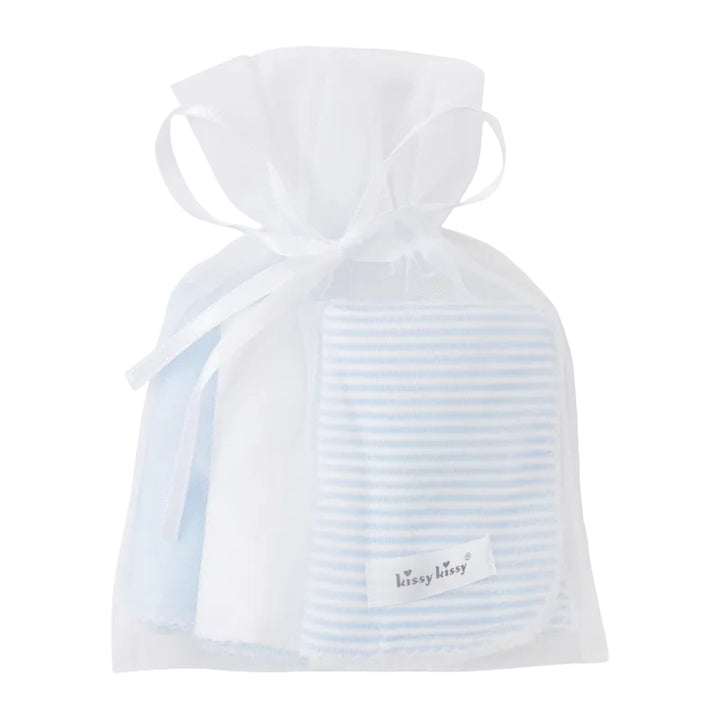Blue Stripe 3 Pack Burp Set w/ Tulle Bag