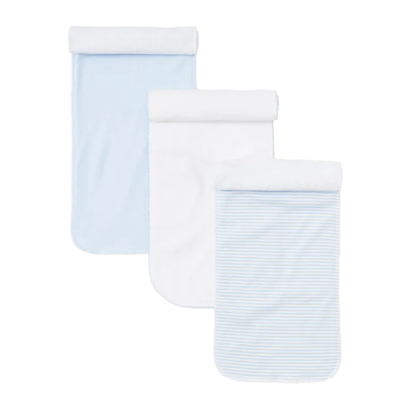 Blue Stripe 3 Pack Burp Set w/ Tulle Bag