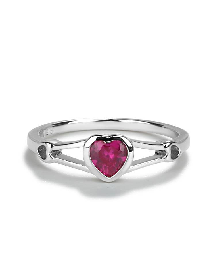 Kids Sterling Silver Heart Birthstone Ring (Baby - Tween)