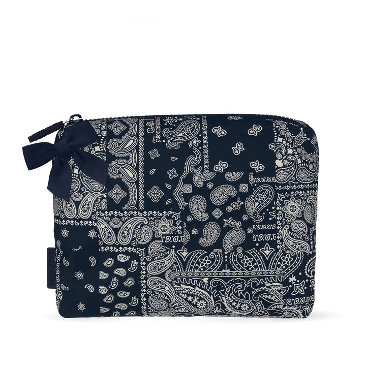 Navy Bandana Bow Crinkle Makeup Bag