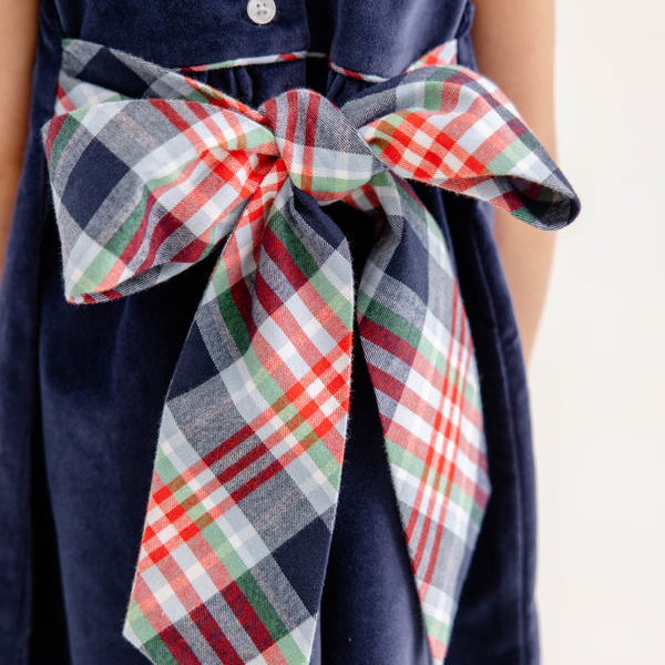 Franny Frock Nantucket Navy Velveteen with Covington Cottage Plaid
