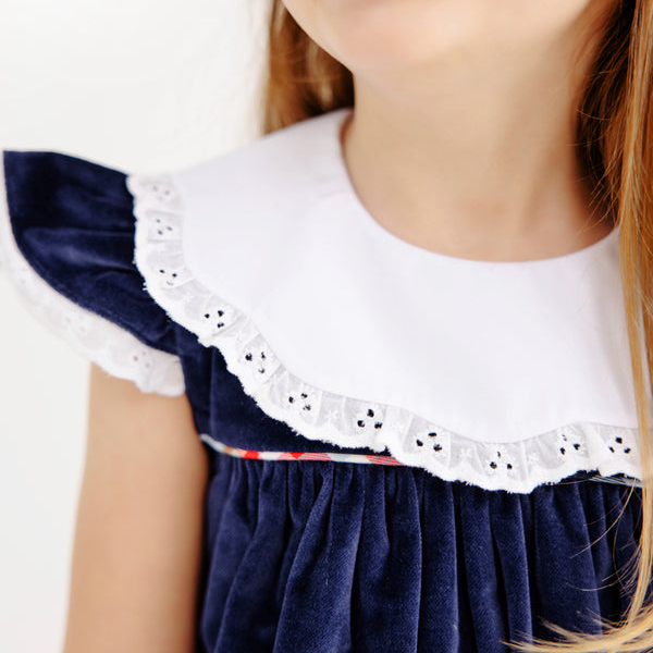 Franny Frock Nantucket Navy Velveteen with Covington Cottage Plaid