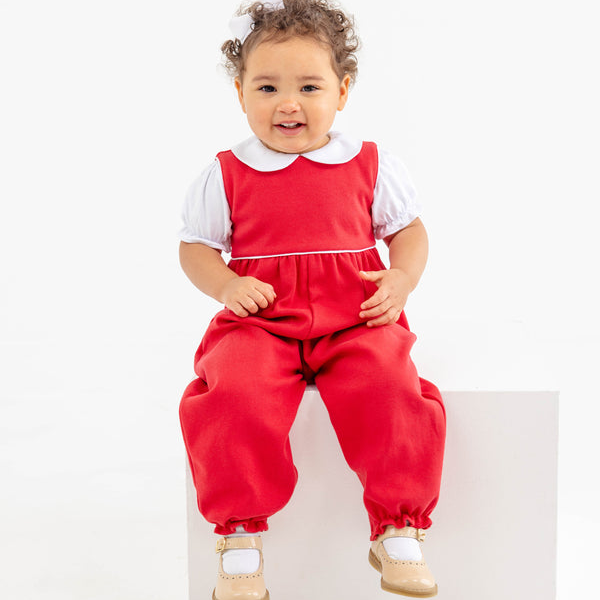 Sleeveless Rebecca Romper Richmond Red with Fair Street Floral Bow