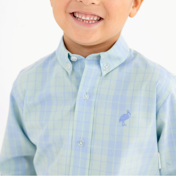 Dean`s List Dress Shirt Audubon Park Plaid with Sarasota Sky Stork
