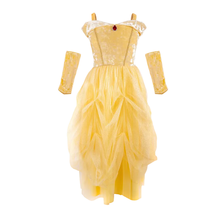 Velvety Soft Yellow Princess Gown with Arm Warmers