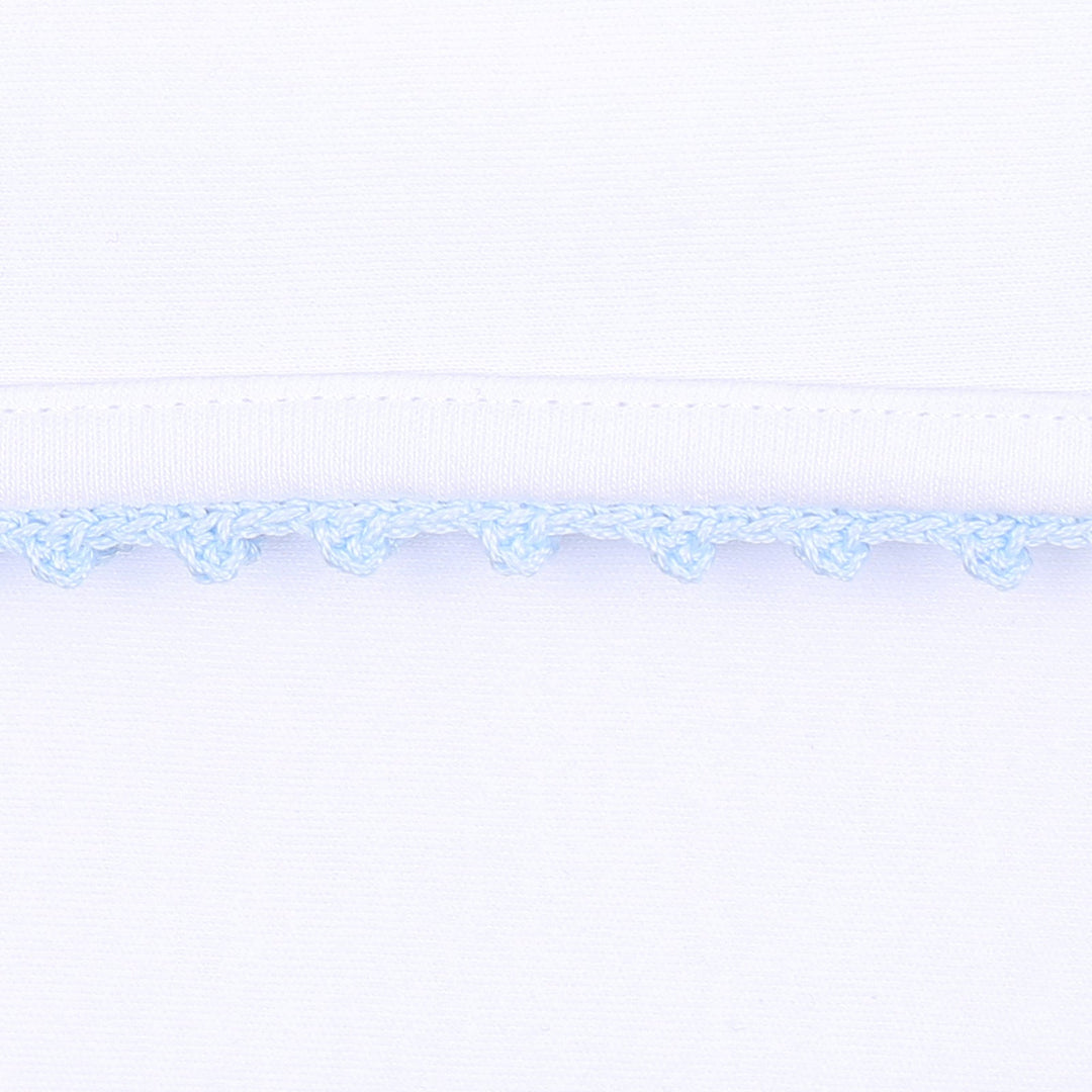 Baby Joy Hat with Light Blue Crochet Trim