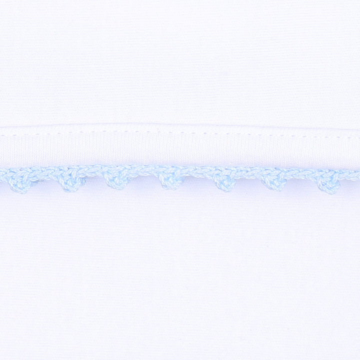 Baby Joy Hat with Light Blue Crochet Trim