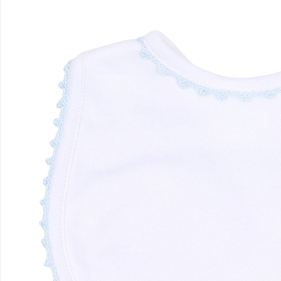 Baby Joy Bib with Light Blue Crochet Trim