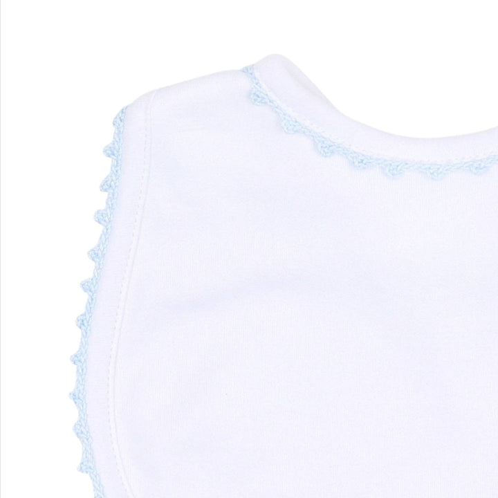 Baby Joy Bib with Light Blue Crochet Trim