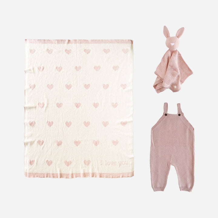 Gift Set Heart I Love You Blanket Lovey Rattle Valentine&