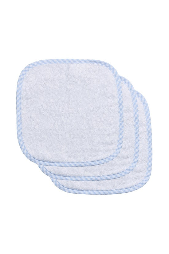 Set of Three Washcloths, Blue Seersucker Big Check