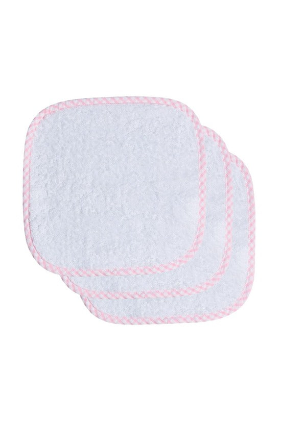 Set of Three Washcloths, Pink Seersucker Big Check