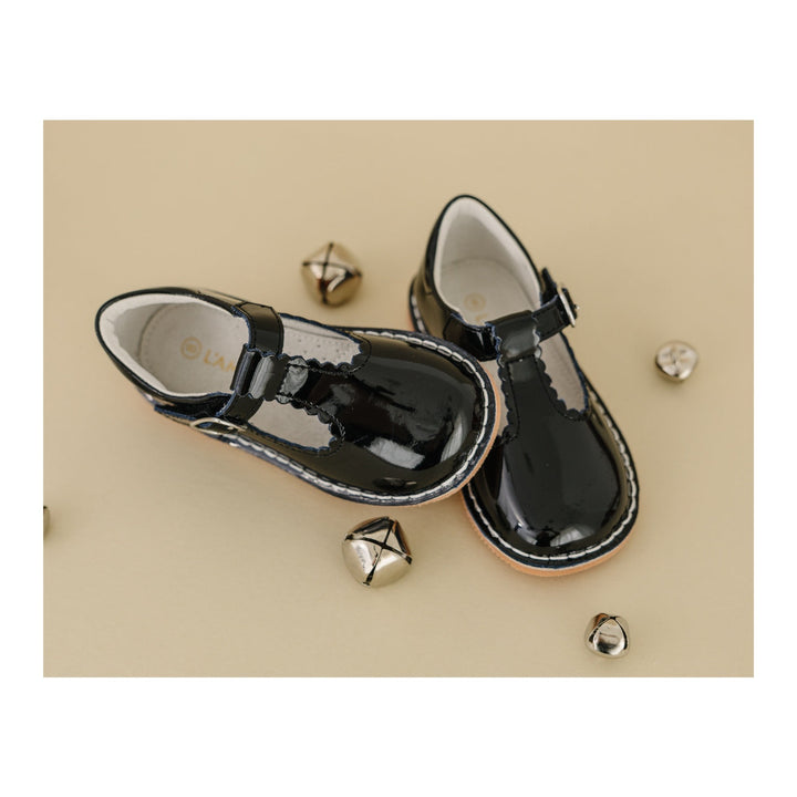 Selina Scalloped T-Strap Mary Jane - Patent Black