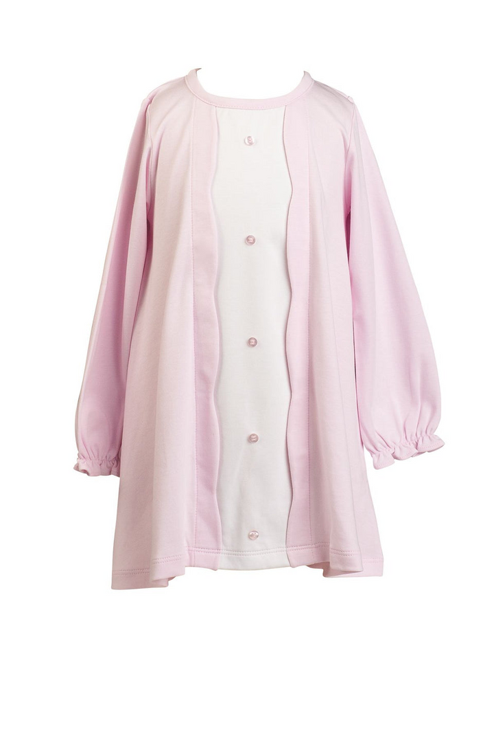 Long Sleeve Scallop Button Front Dress