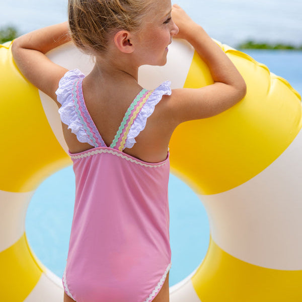 Long Bay Bathing Suit Hamptons Hot Pink with Worth Ave White