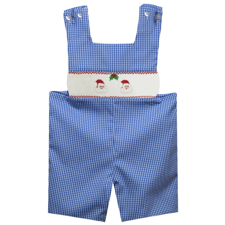 Santa Faces Smocked Gingham Boys Shortall