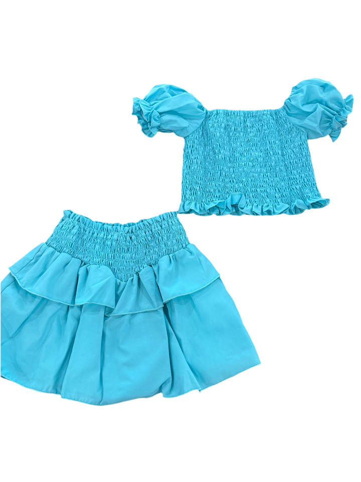 Smocked Woven Top BE, Turquoise