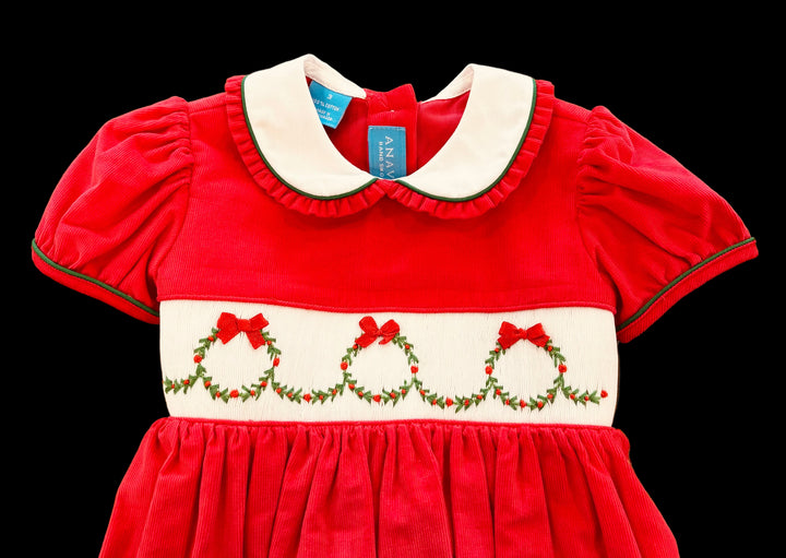 Holiday Wreaths Red Corduroy Dress