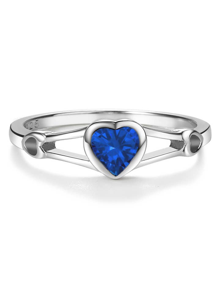 Kids Sterling Silver Heart Birthstone Ring (Baby - Tween)