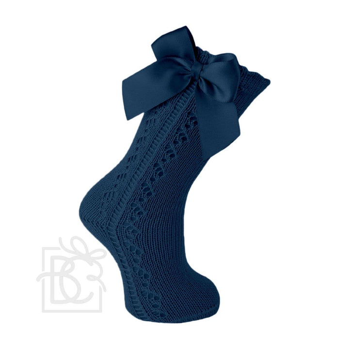 Scottish Yarn Openwork Bow Kneehigh Socks