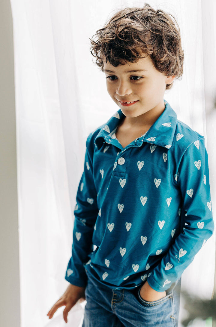 Boys Valentines Long Sleeve Polo