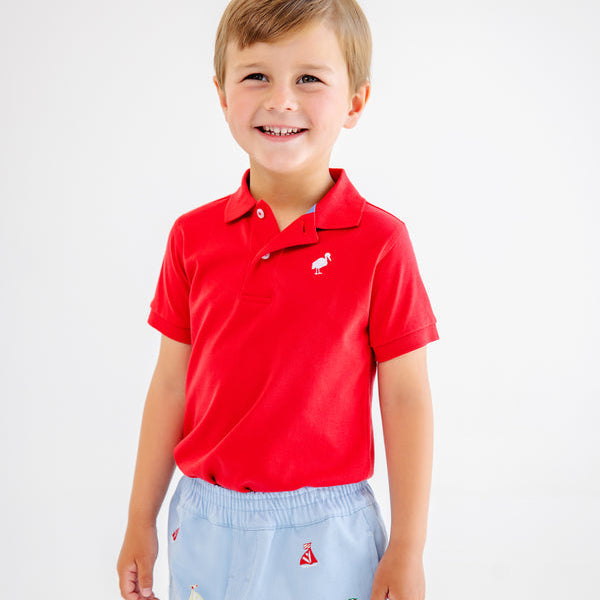 Prim &amp; Proper Polo &amp; Onesie Richmond Red with Worth Avenue White Stork