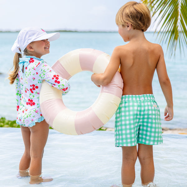 Tortola Swim Trunks Gibson Island Green Gingham with Worth Avenue White Stork