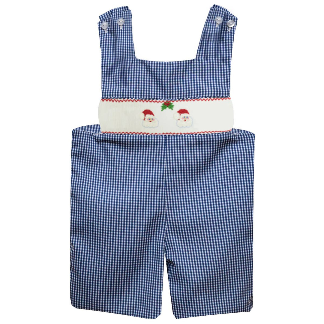 Santa Faces Smocked Gingham Boys Shortall