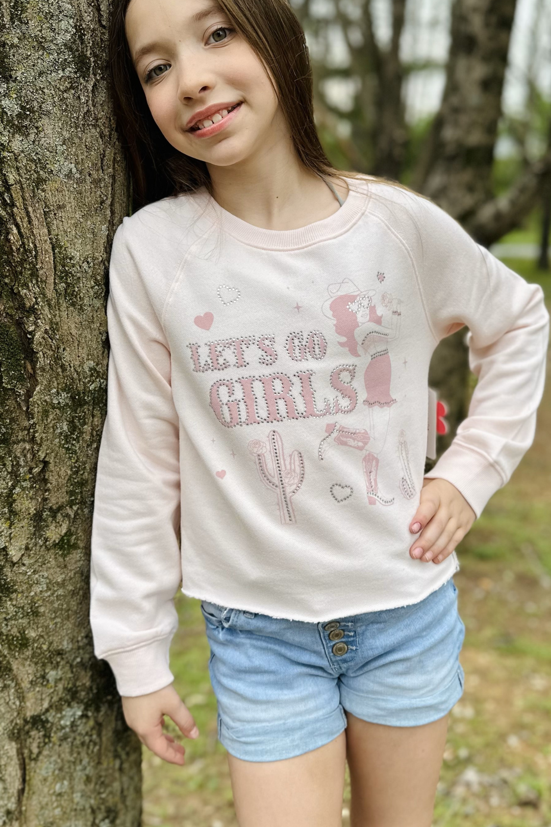 Let’s Go Girls Western Rhinestone Crop Sweatshirt