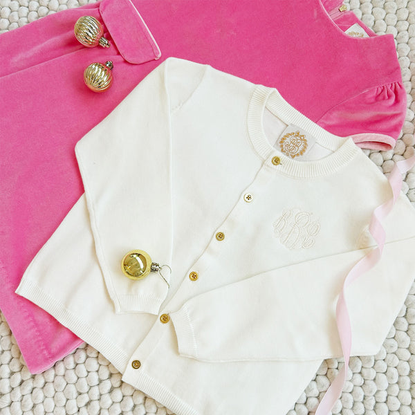 Cambridge Cardigan Palmetto Pearl with Gold Buttons