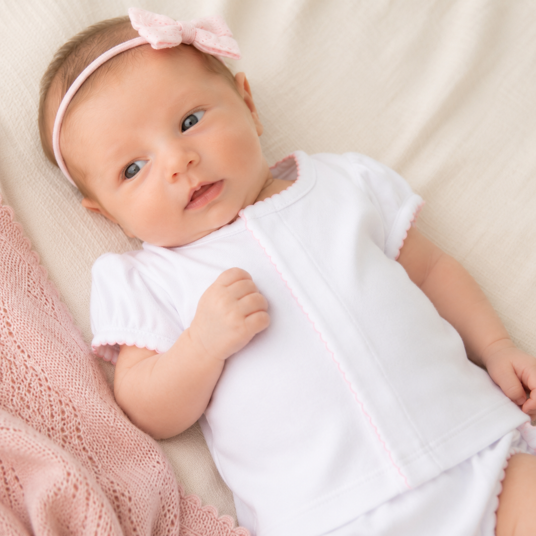 Solid Essentials Ruffle Diaper Cover Set - White Pink