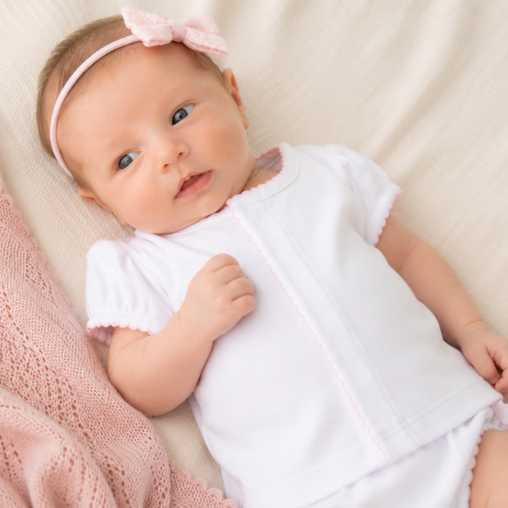 Solid Essentials Ruffle Diaper Cover Set - White Pink
