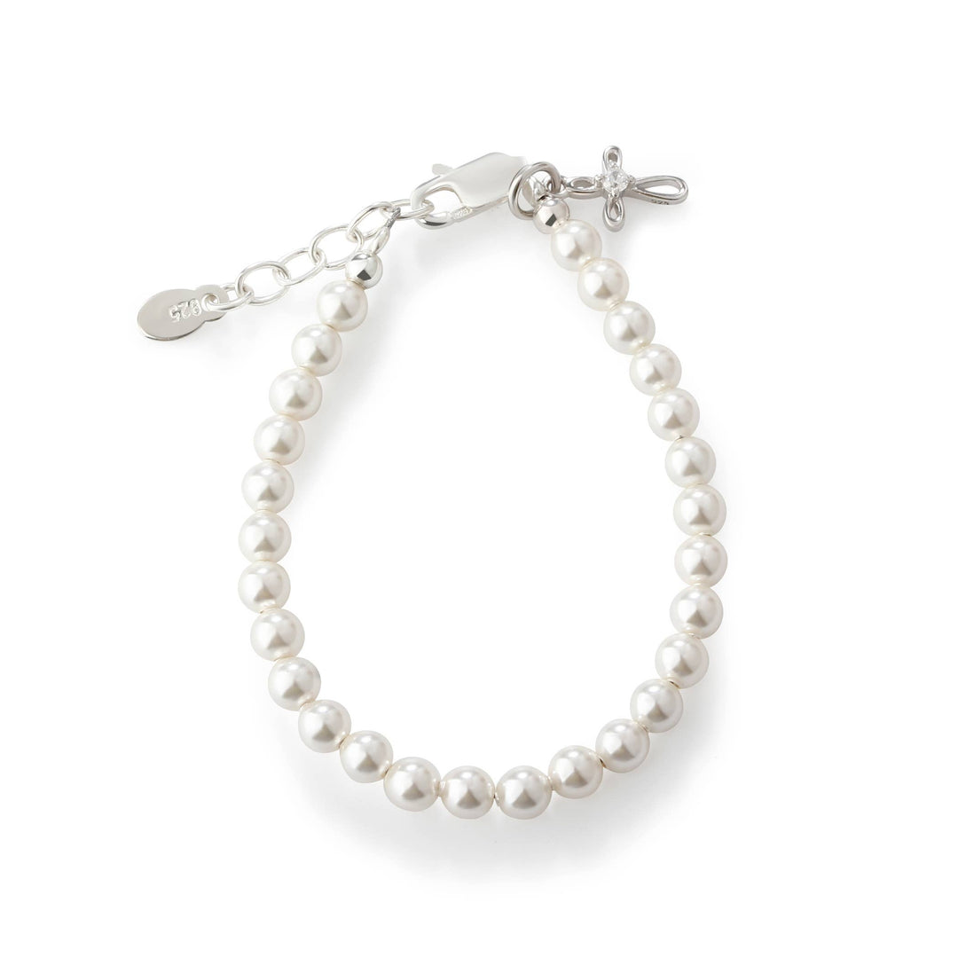 Girls Silver Pearl Baby Baptism Bracelet, 1st Communion Gift