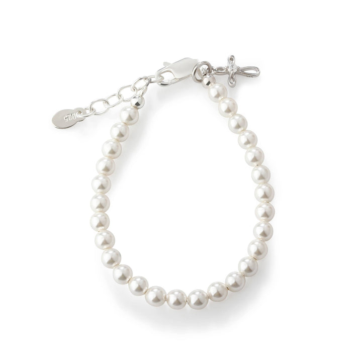 Girls Silver Pearl Baby Baptism Bracelet, 1st Communion Gift