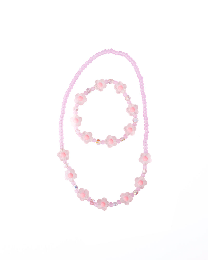 Pink Crystal Blooms Necklace &amp; Bracelet Set