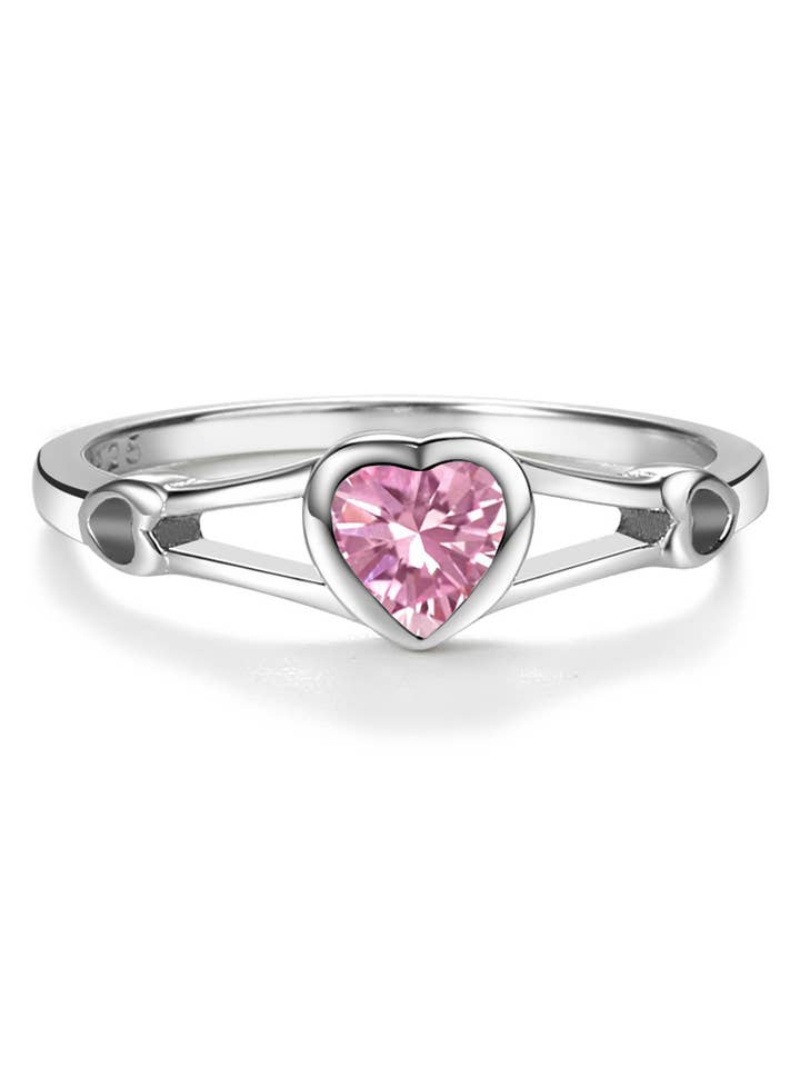 Kids Sterling Silver Heart Birthstone Ring (Baby - Tween)