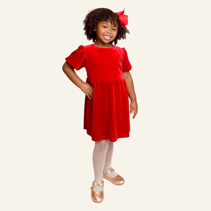 Merry Little Red Velvet Bow-Back Dress