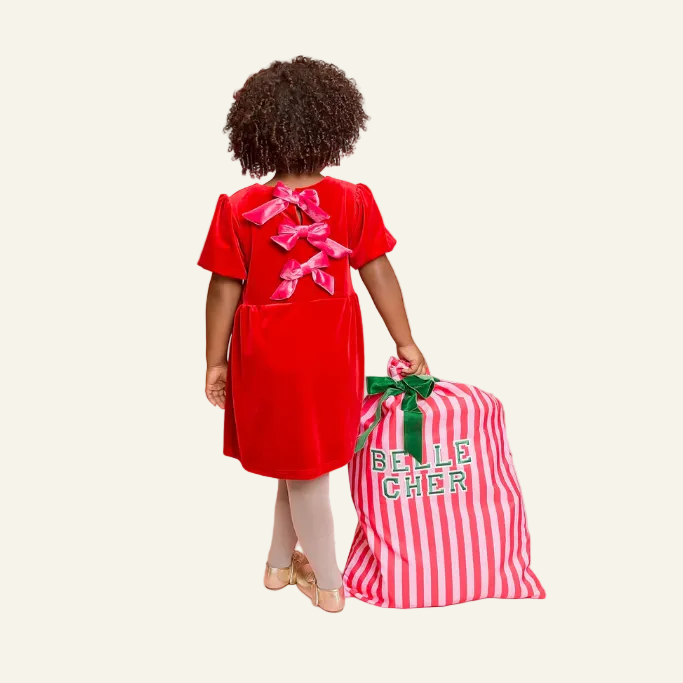 Merry Little Red Velvet Bow-Back Dress
