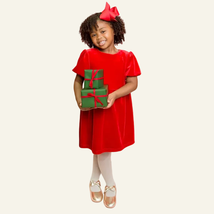 Merry Little Red Velvet Bow-Back Dress