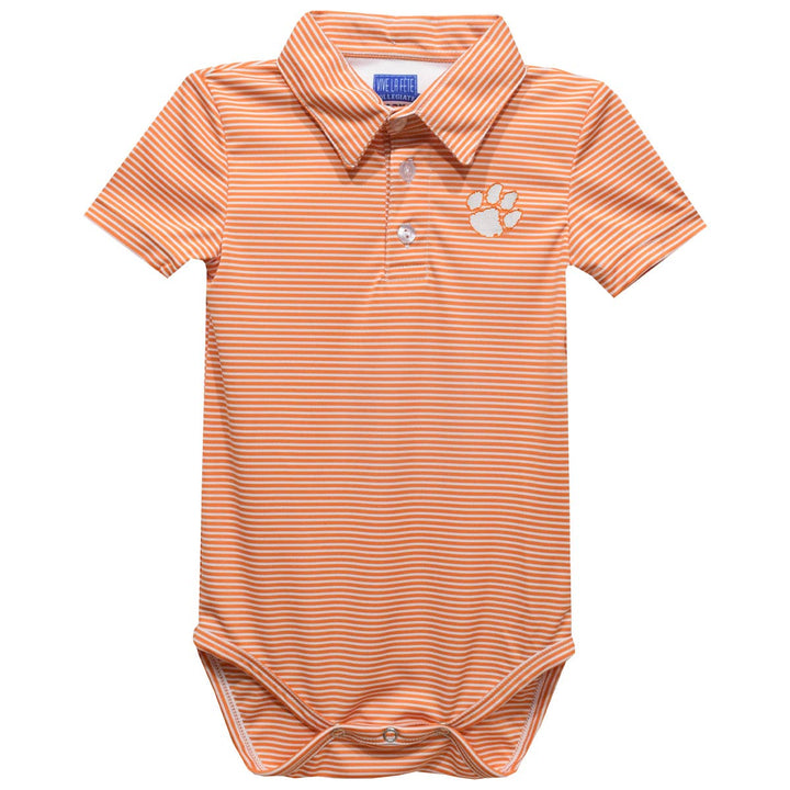 Clemson Tigers Embroidered Orange Stripe Knit Polo Onesie