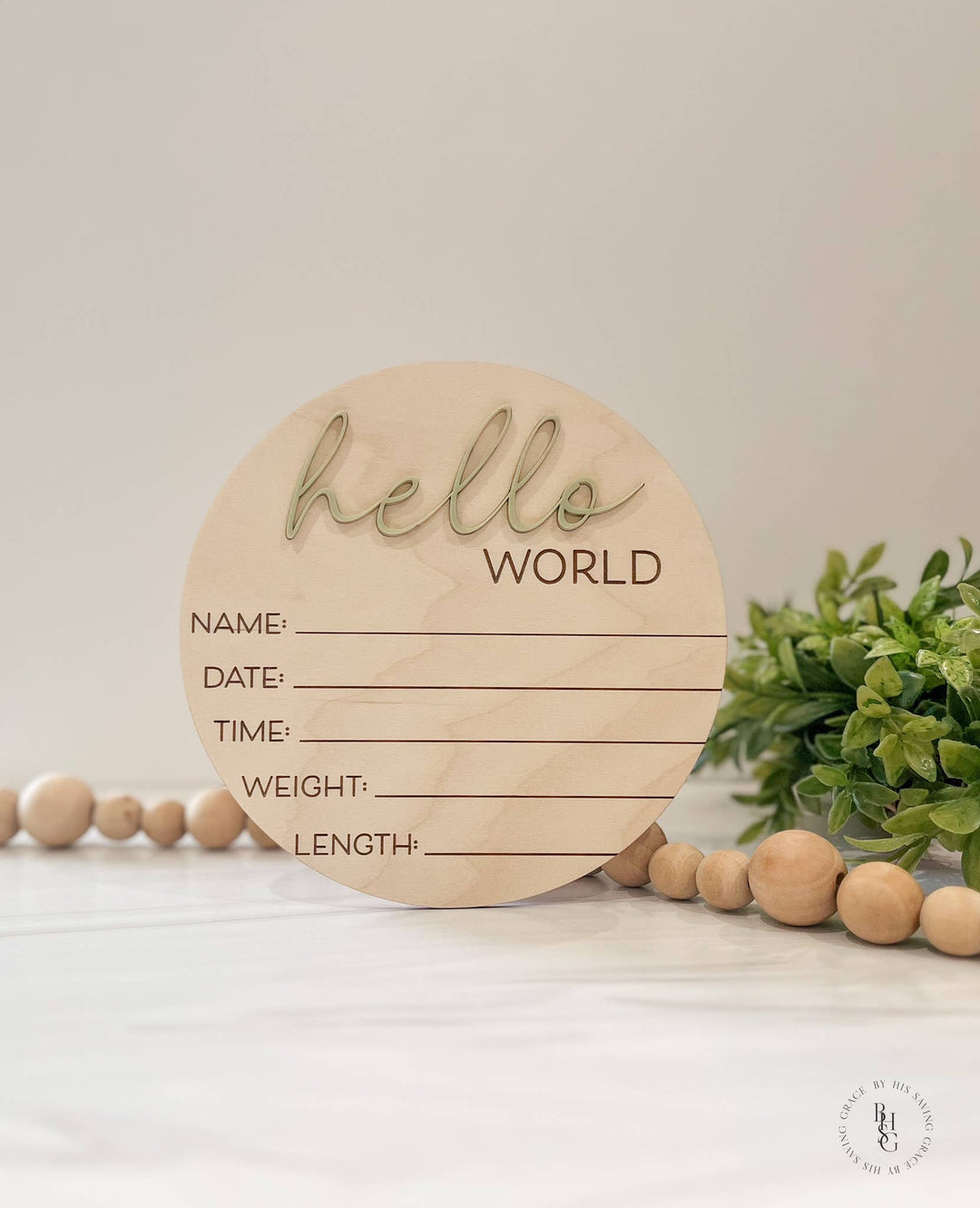 Wooden Hello World Baby Announcement Sign With Birth Stats 