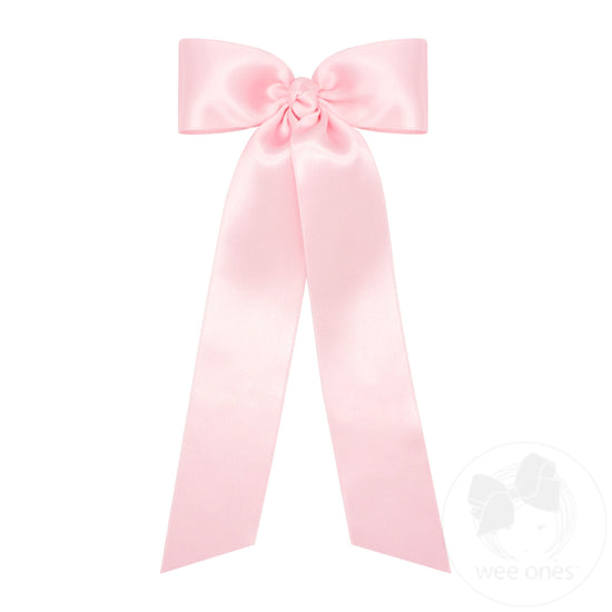 Medium French Satin Hair Bowtie with Knot Wrap and Streamer Tails