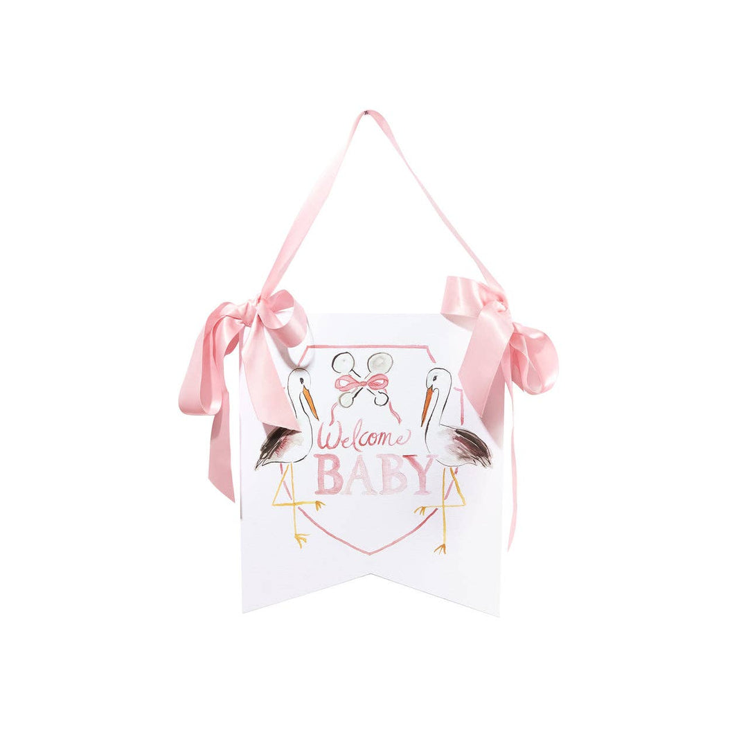 Over the Moon Gift - "Welcome Baby" Stork Hanger: Blue