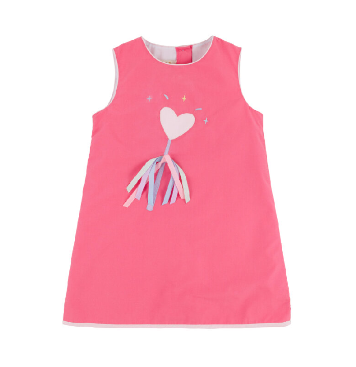 Annie Apron Dress - Romany Rose with Palm Beach Pink &amp; Heart Wand Applique
