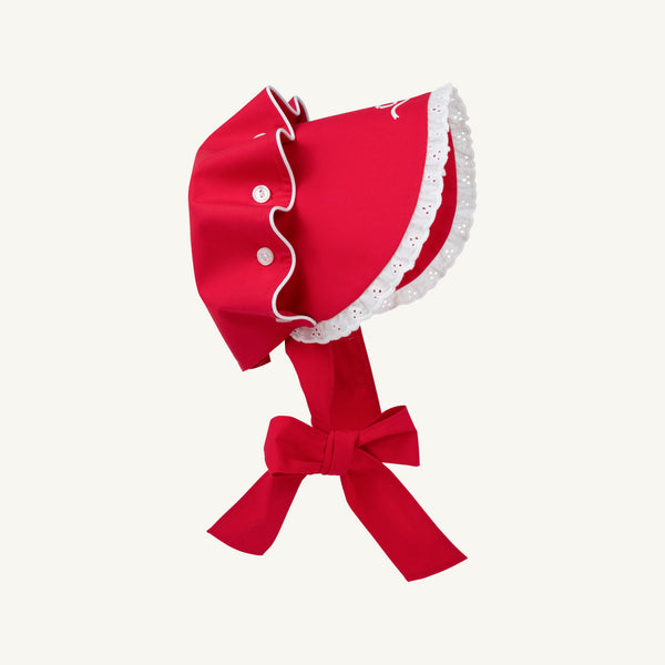 Bellefaire Bonnet Richmond Red with Worth Avenue White Eyelet and Bow