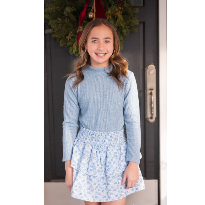 Smocked Skirt, Blue &amp; Green Floral BE