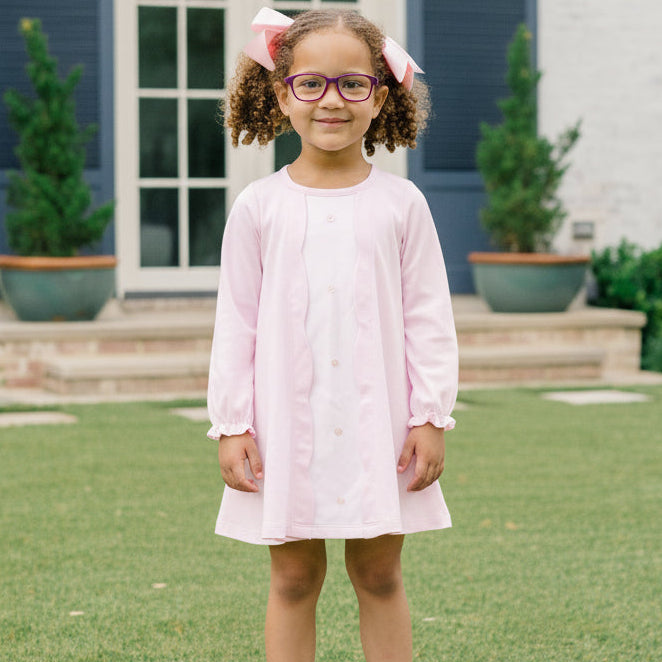 Long Sleeve Scallop Button Front Dress