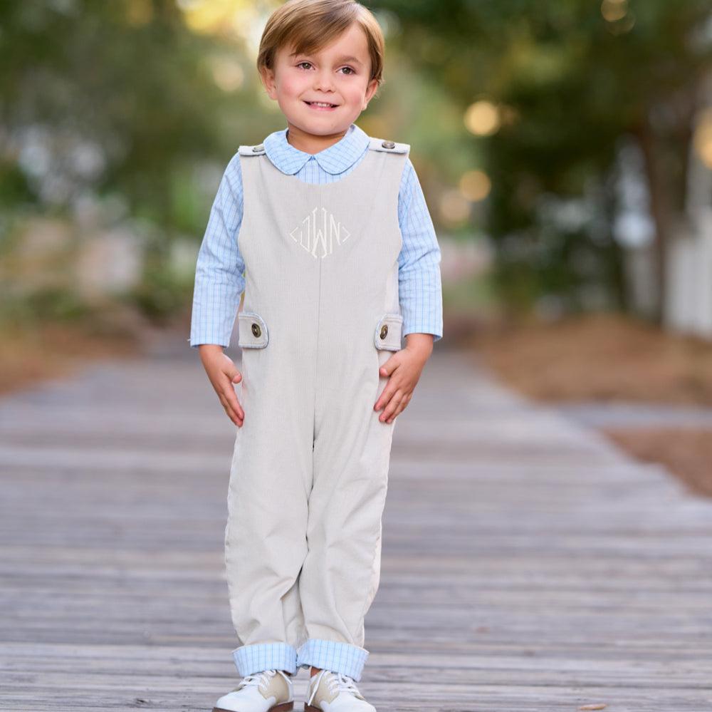 Peter Pan Collar Shirt &amp; Onesie (Long Sleeve Woven) Barrington Blue Mini Windowpane