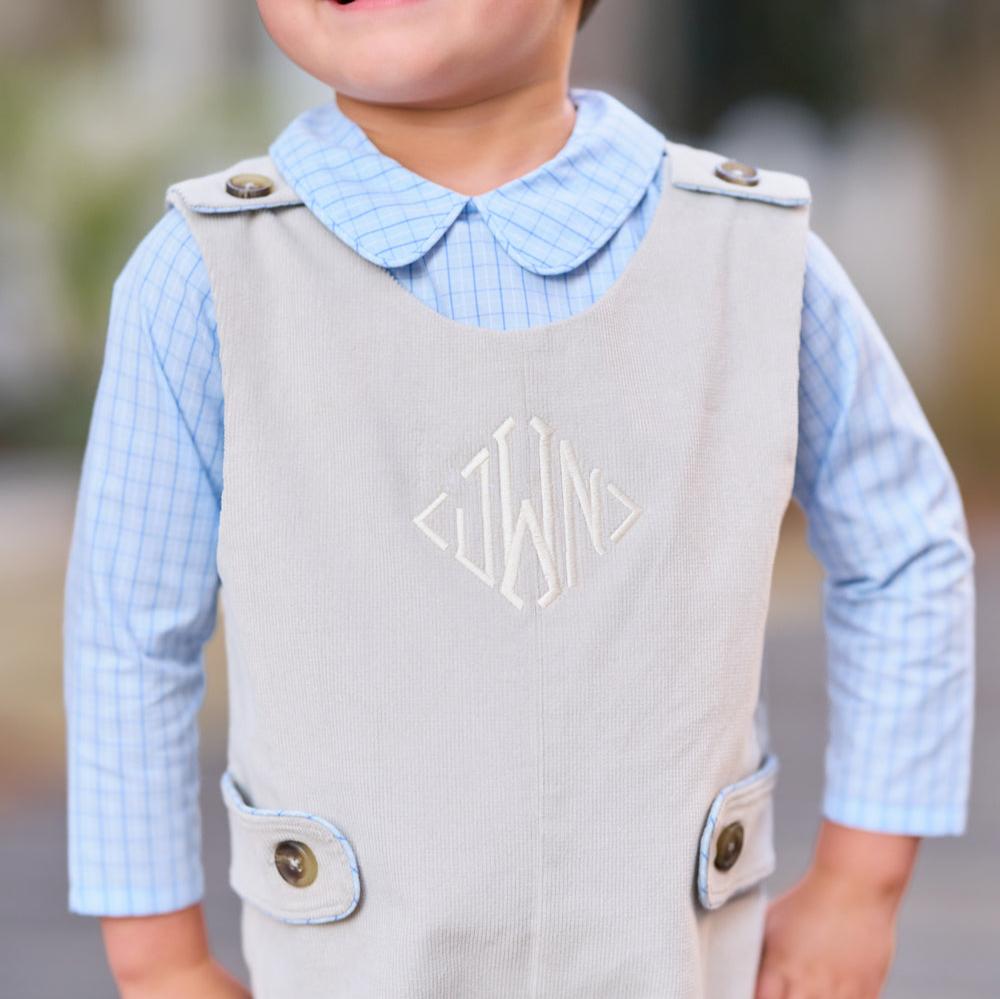 Peter Pan Collar Shirt &amp; Onesie (Long Sleeve Woven) Barrington Blue Mini Windowpane