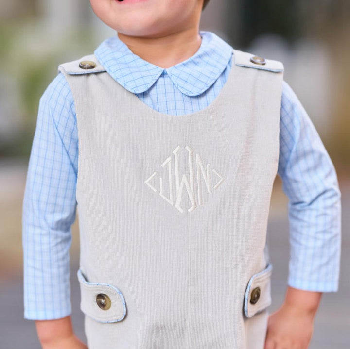 Peter Pan Collar Shirt &amp; Onesie (Long Sleeve Woven) Barrington Blue Mini Windowpane